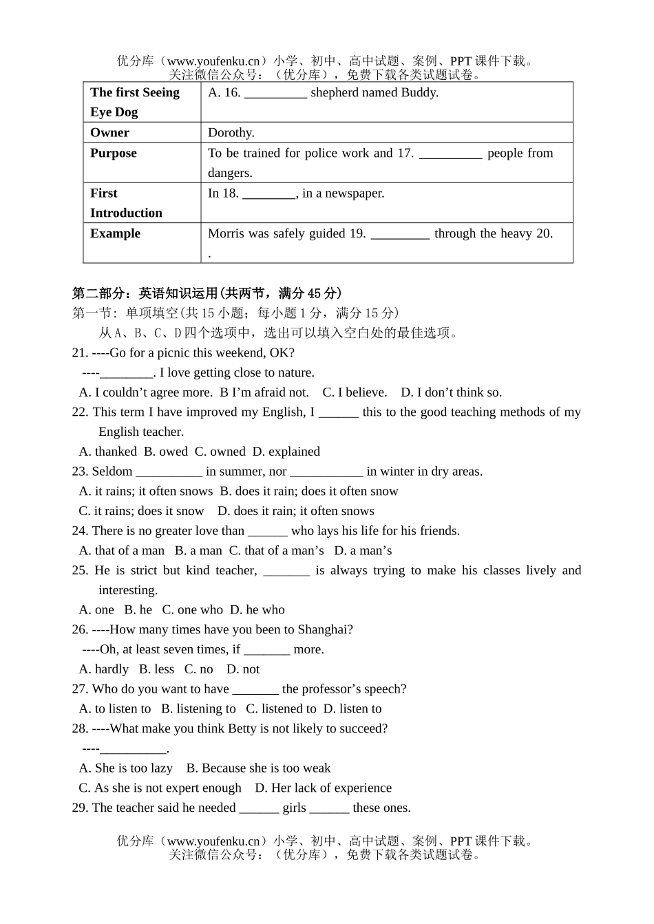 高中一年级英语下学期第二次单元测试卷_第3页