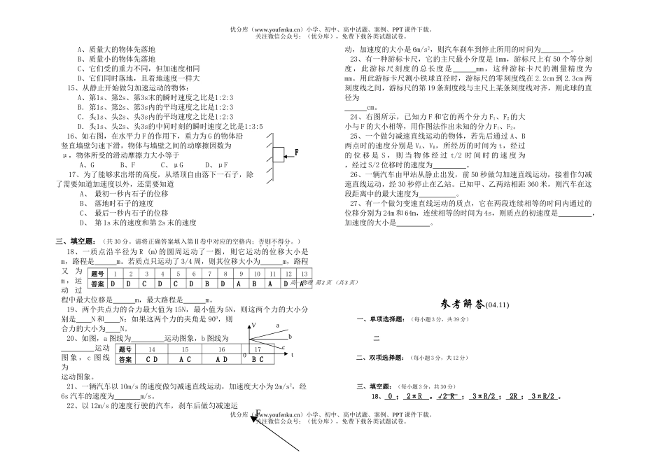 高中一年级物理上学期期中考试卷_第2页