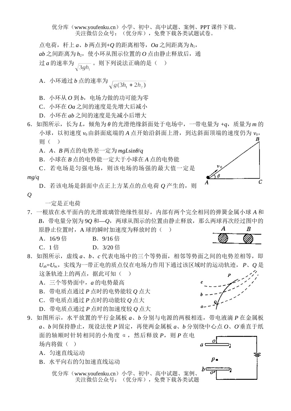 高中一年级物理电场综合练习试卷_第2页