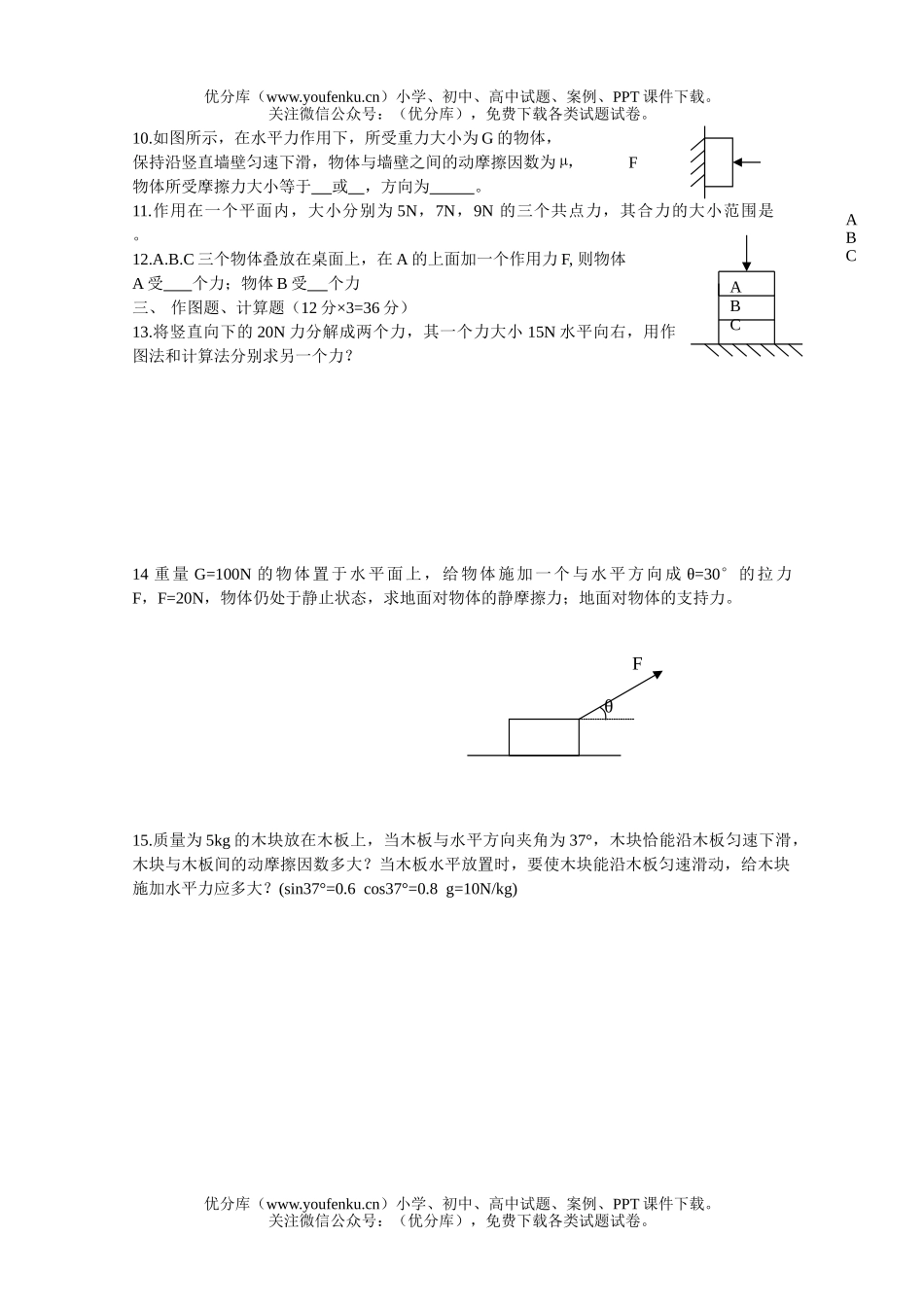 高中一年级物理《力》单元测试卷_第2页