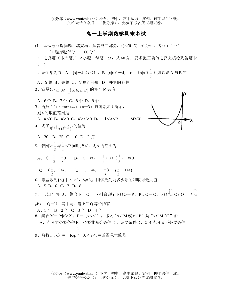 高中一年级数学上学期期末考试卷_第1页