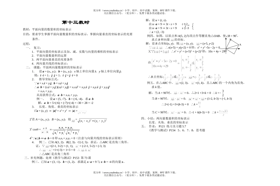 高中一年级数学平面向量的数量积的坐标表示试卷_第1页