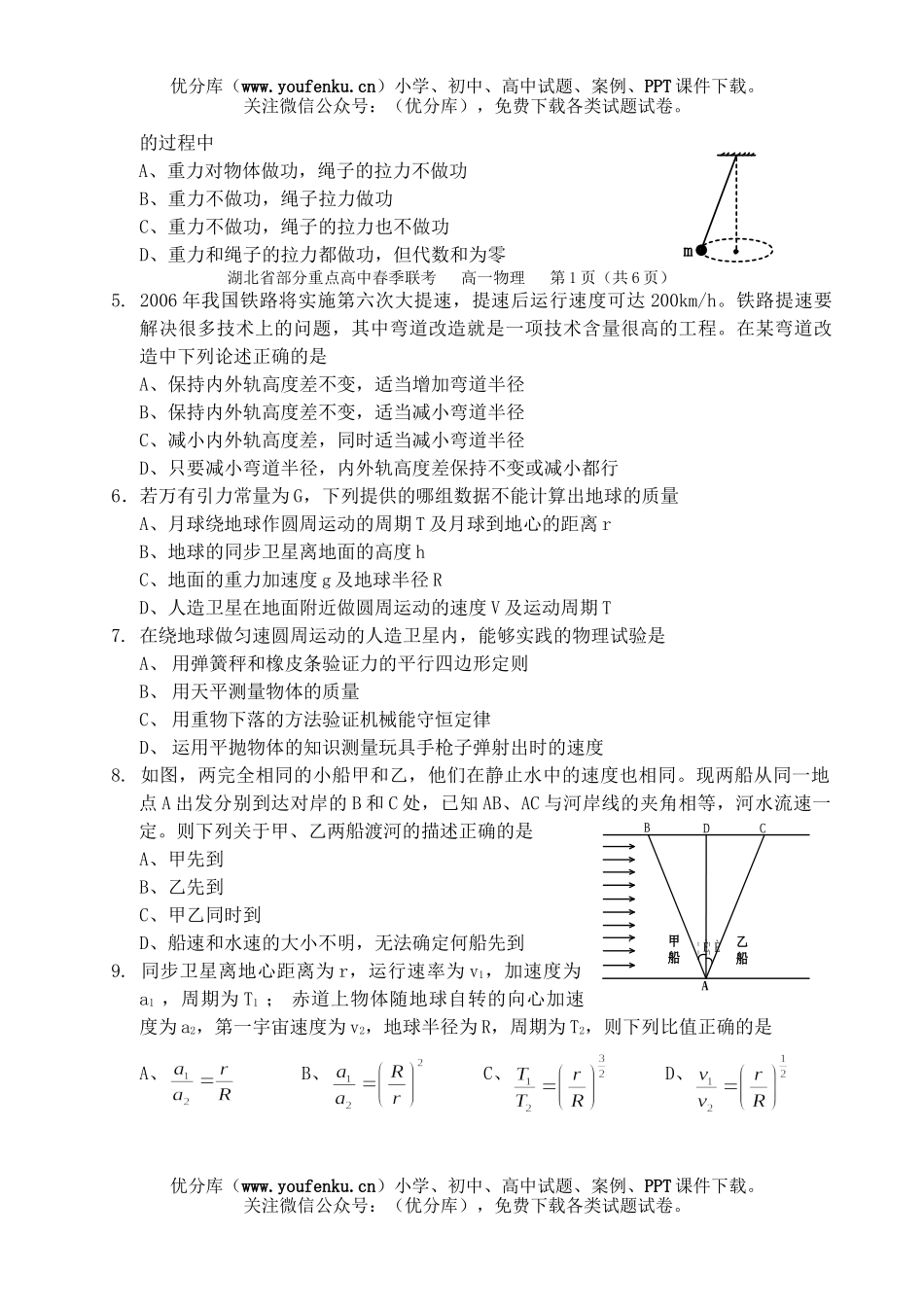 高中一年级物理下学期期中试卷_第2页