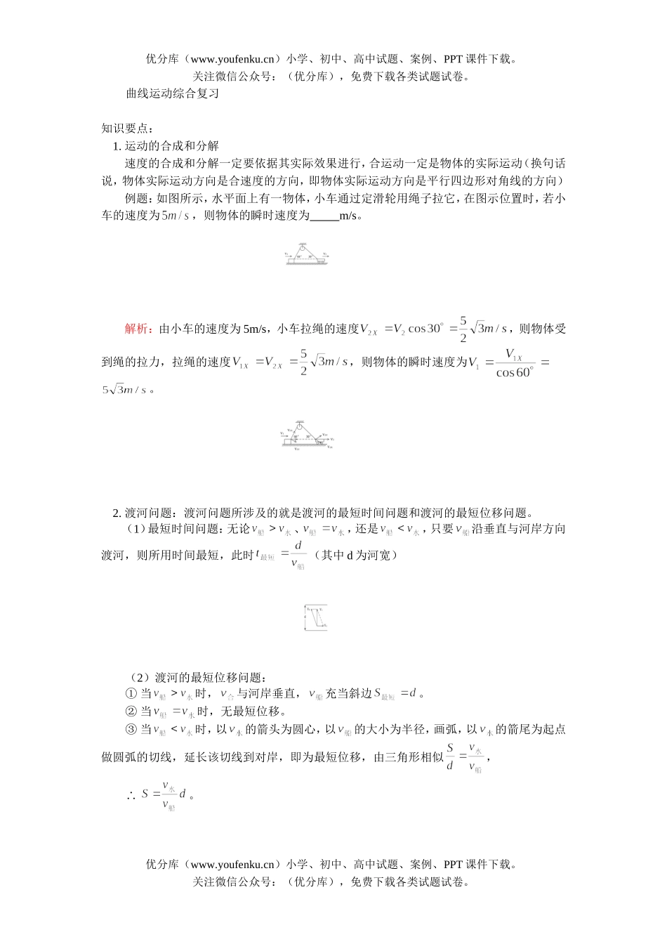 高中一年级物理曲线运动 综合复习试卷_第1页