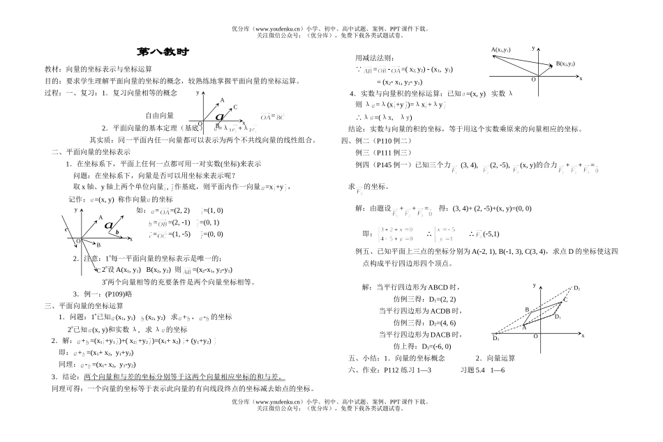 高中一年级数学向量的坐标表示与坐标运算试卷_第1页