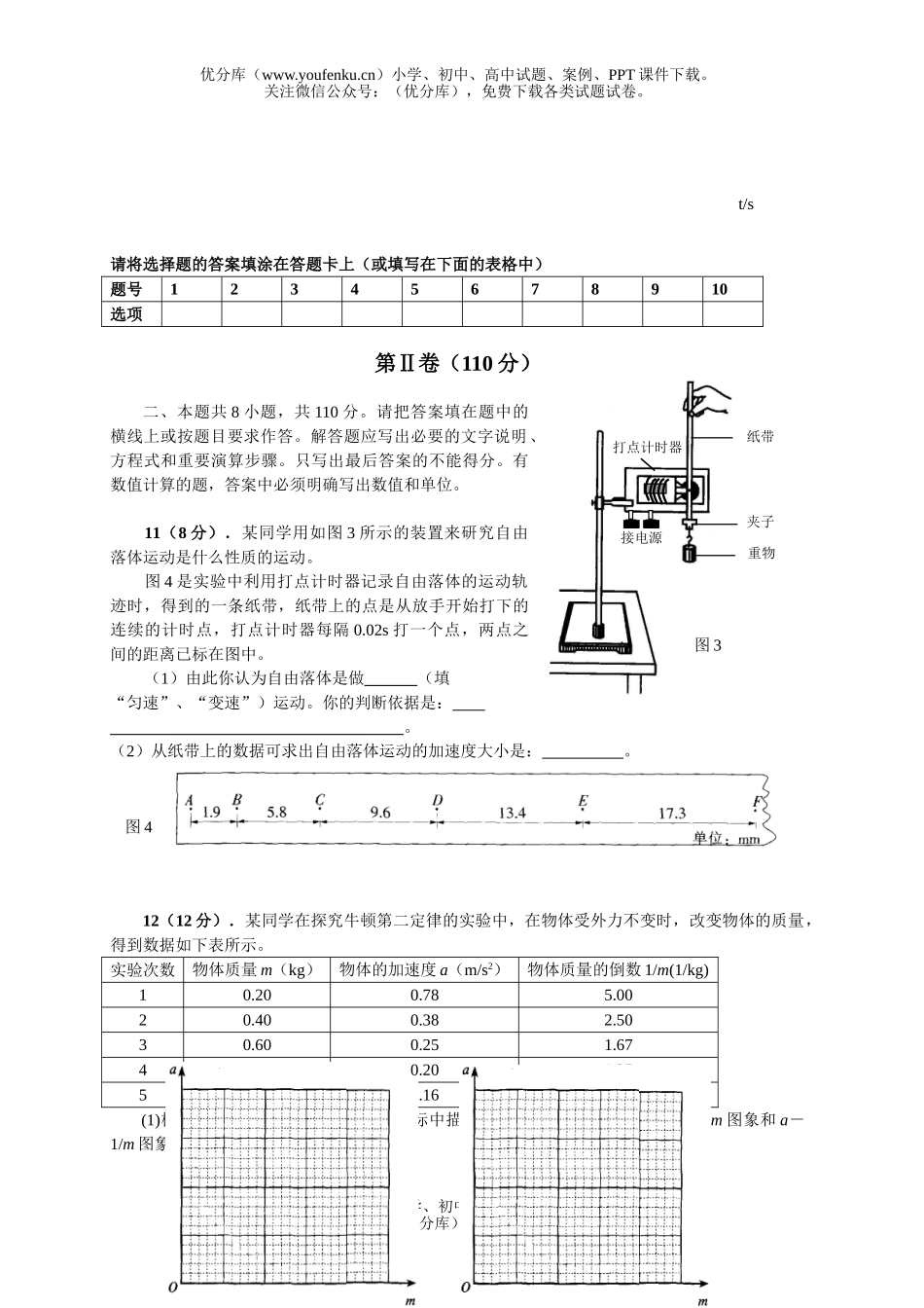 高中一年级物理第一学期期末考试卷_第2页