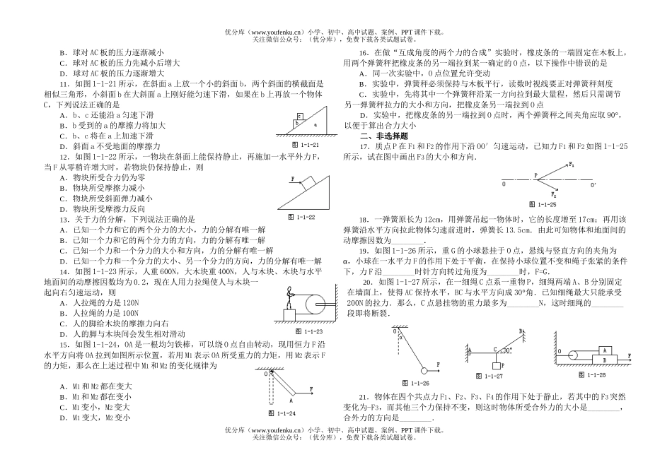 高中一年级物理力 ＆ 物体的平衡试卷_第2页