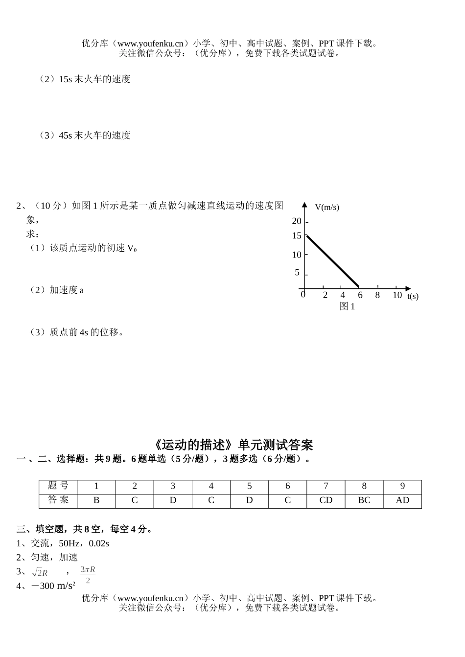 高中一年级物理运动的描述试卷_第3页