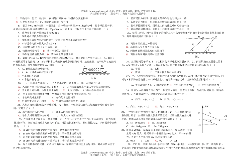 高中一年级物理动量练习题试卷_第2页