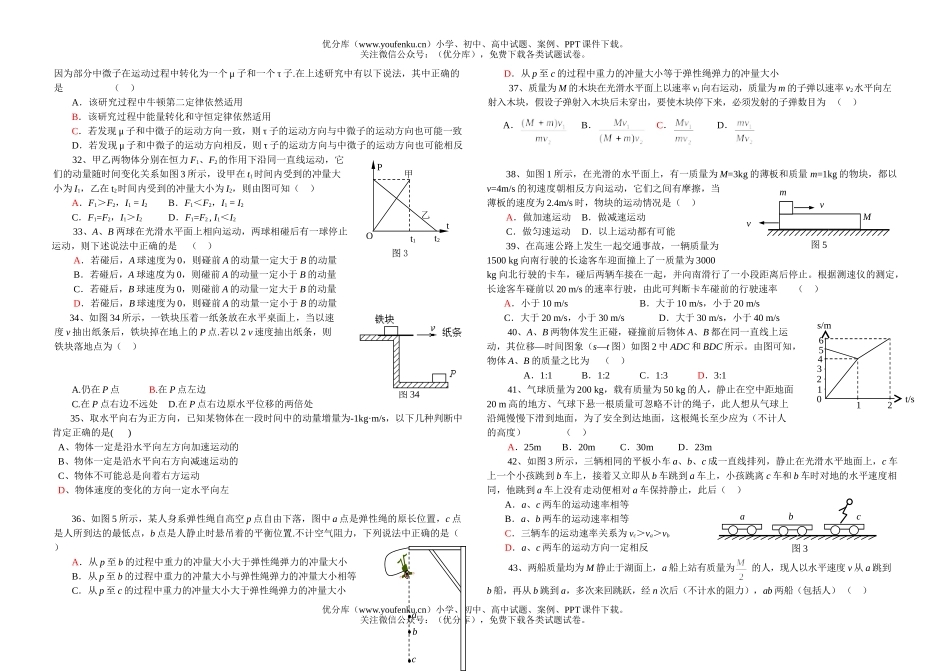 高中一年级物理动量练习题试卷_第3页