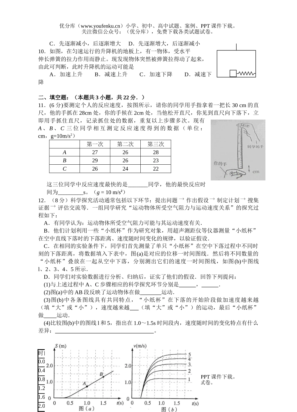 高中一年级物理高上学期第三次月考试卷_第2页