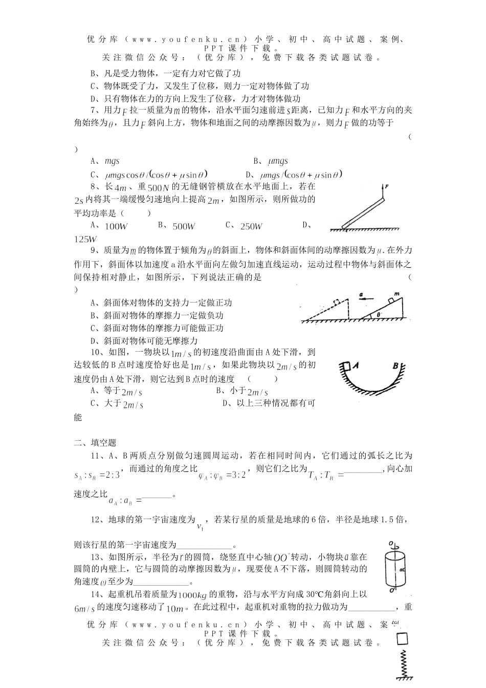 高中一年级物理高第二学期期中试卷_第2页