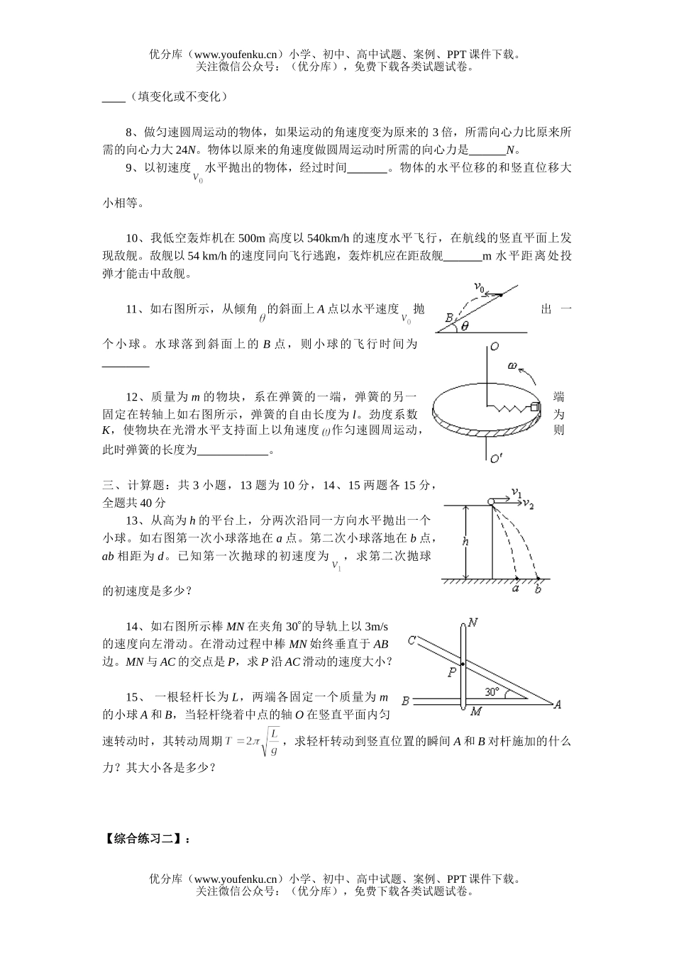 高中一年级物理[综合练习]试卷_第2页