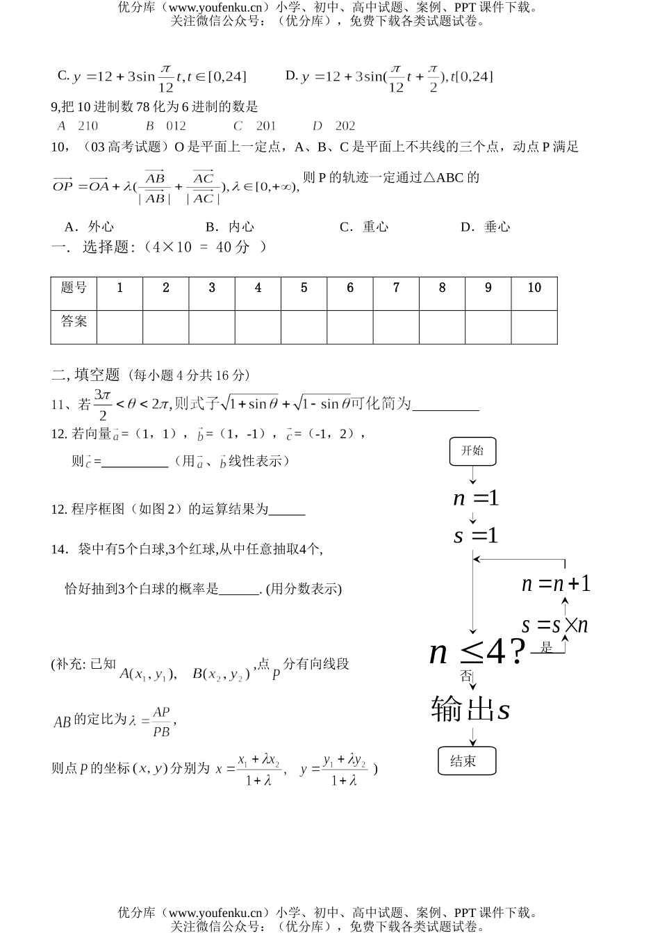 高中一年级数学下学期期末标准化练习3试卷_第2页