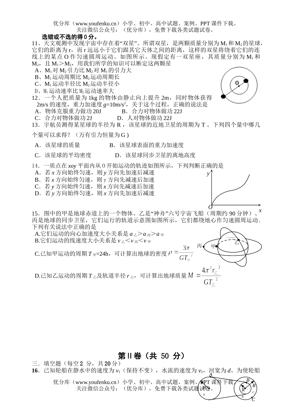 高中一年级物理高第二学期期中考试卷_第3页