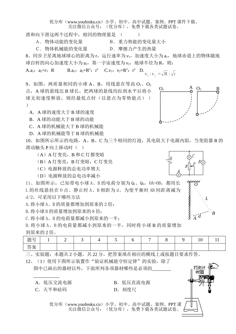 高中一年级物理模拟试卷_第2页