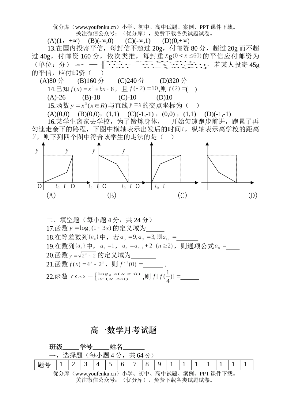 高中一年级数学月考试卷_第2页