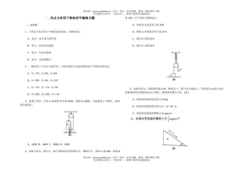 高中一年级物理共点力作用下物体的平衡练习题试卷_第1页