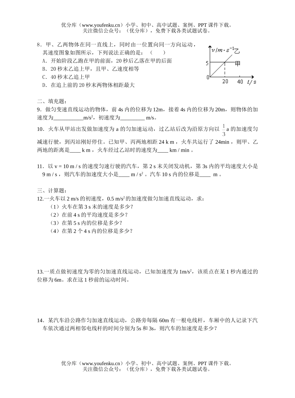 高中一年级物理直线运动精选题试卷_第2页