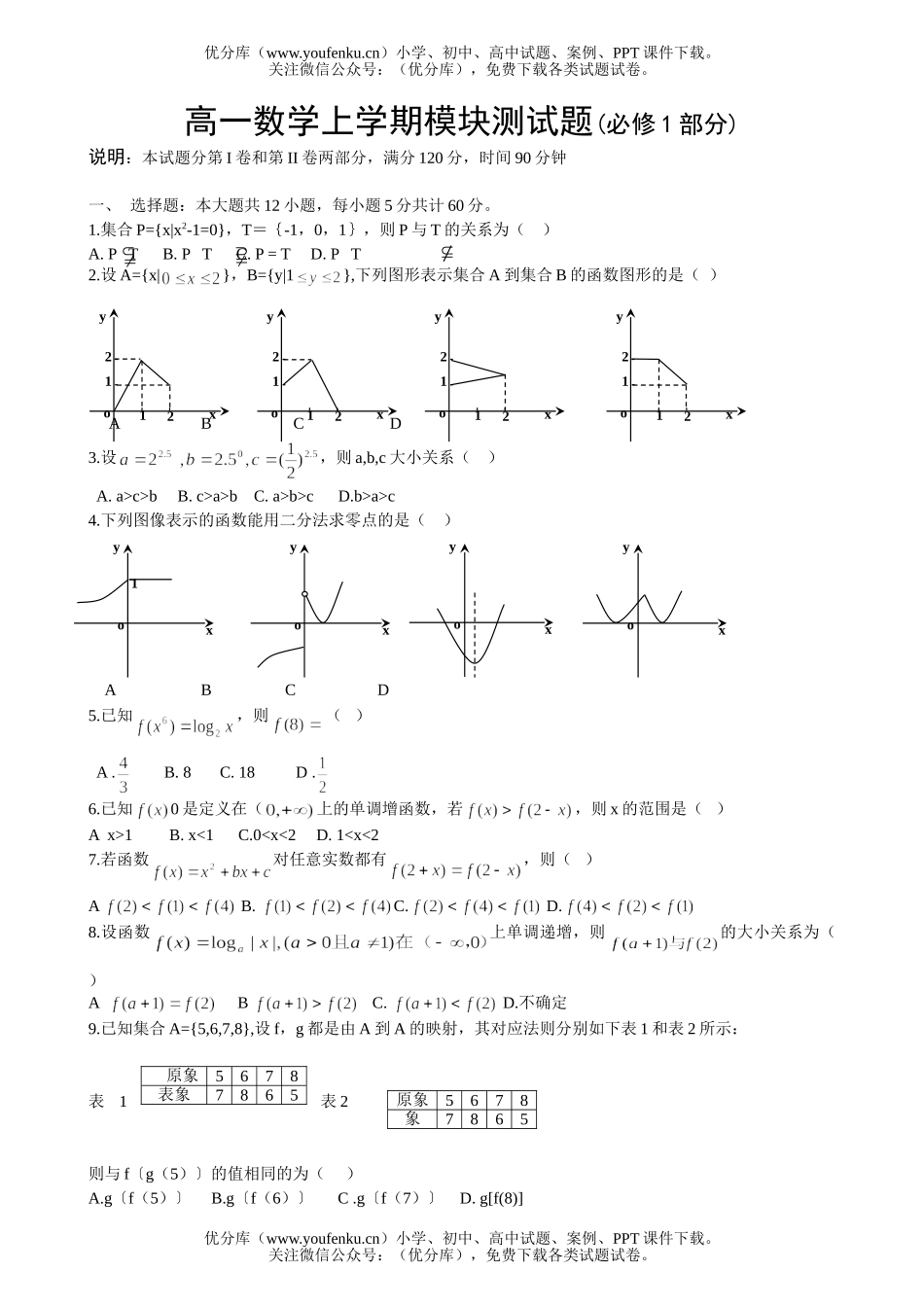 高中一年级数学上学期模块测试卷_第1页