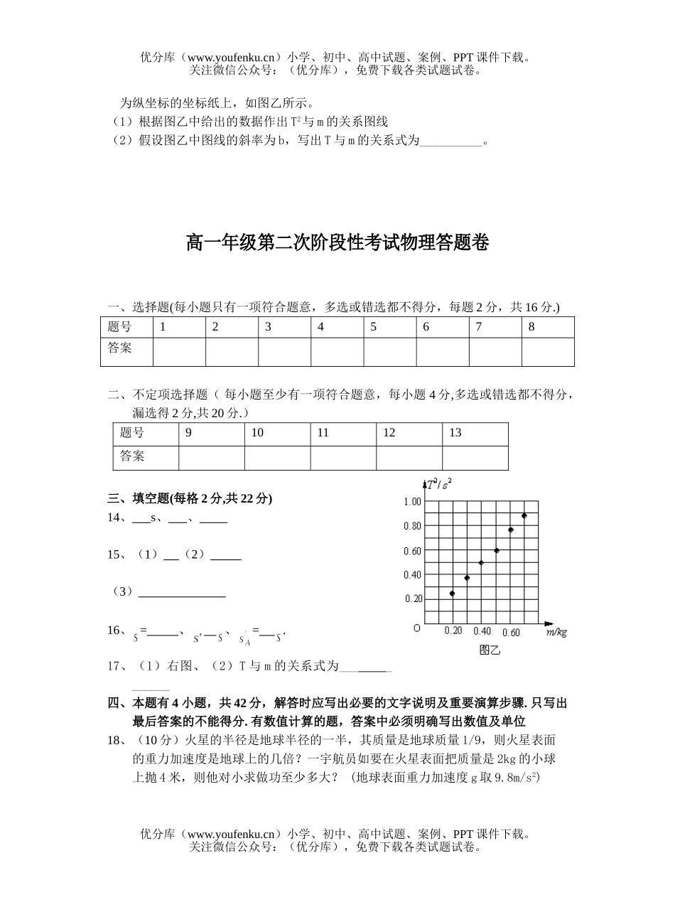 高中一年级物理高第二次阶段性考试卷_第3页