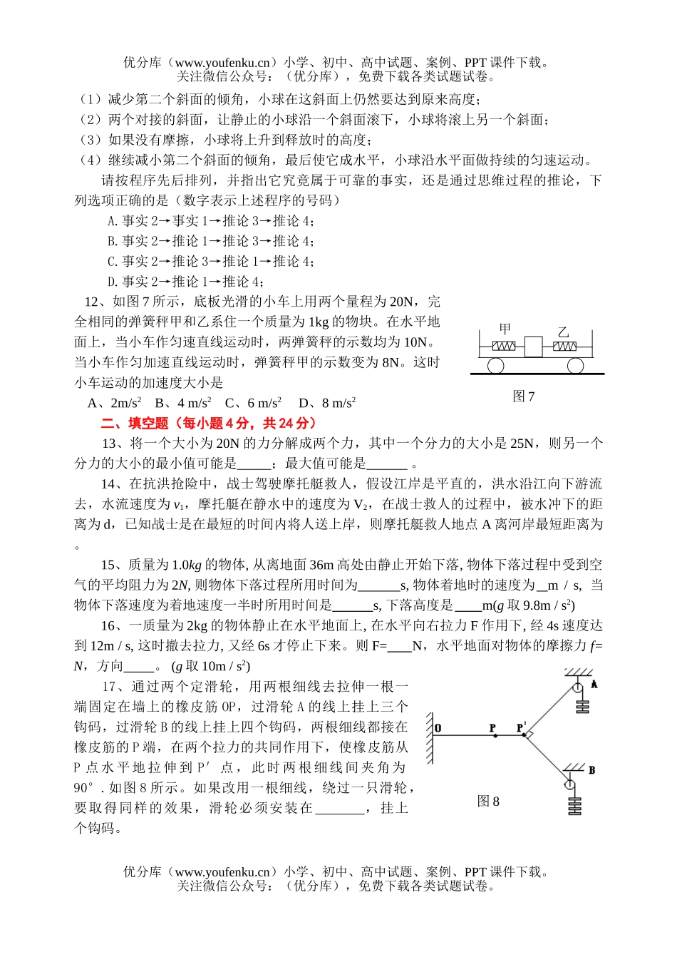 高中一年级物理第一学期竞赛试卷_第2页