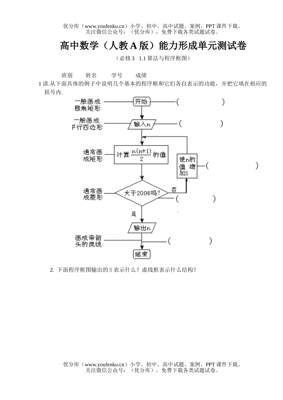 高中一年级数学必修3单元卷1试卷_第1页