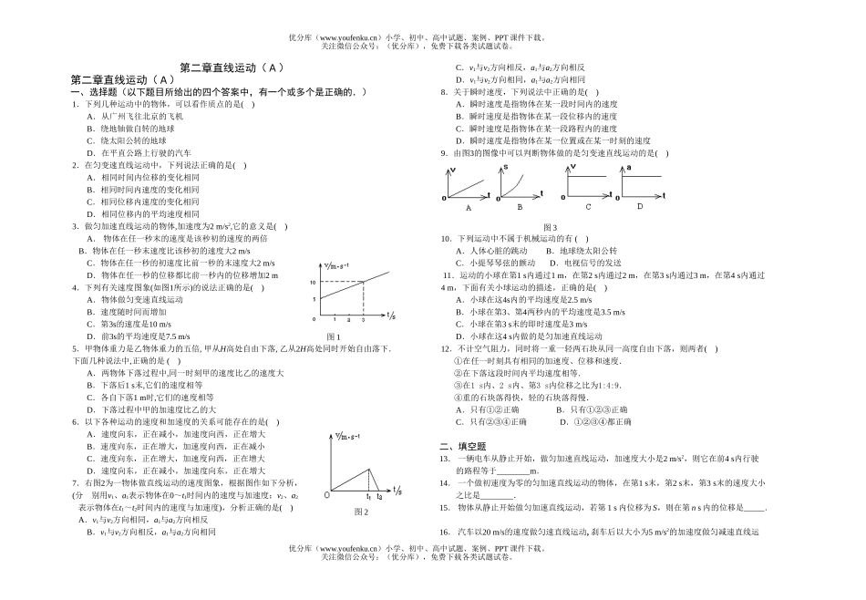 高中一年级物理弹力和胡克定律练习题试卷_第1页