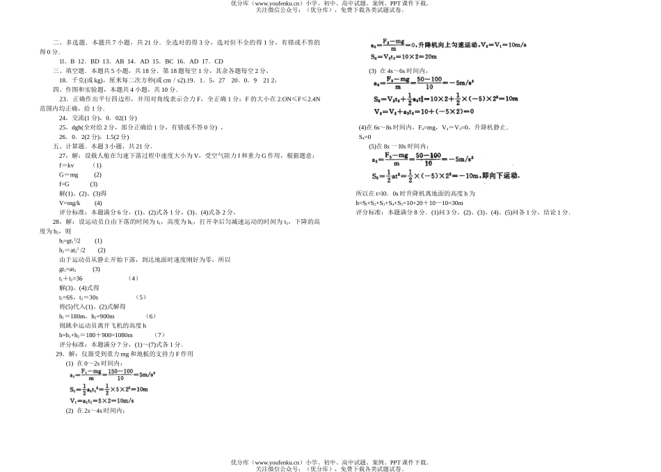 高中一年级物理第一学期末教学质量测试卷_第3页