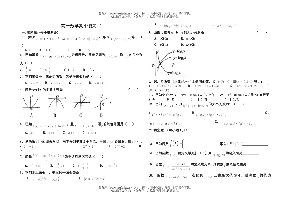 高中一年级数学期中复习二试卷_第1页