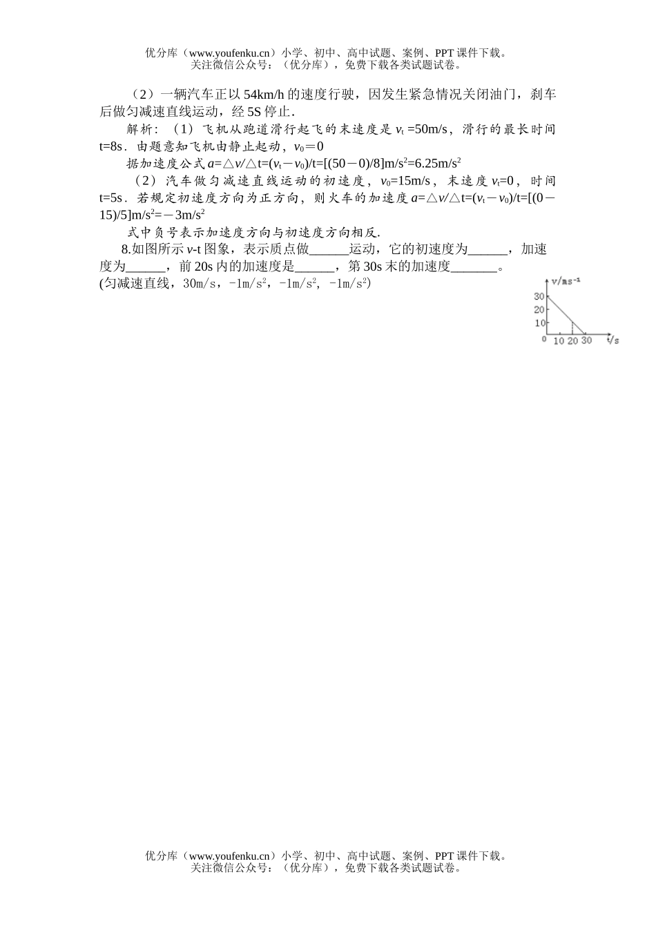 高中一年级物理速度变化的快慢-加速度试卷_第2页