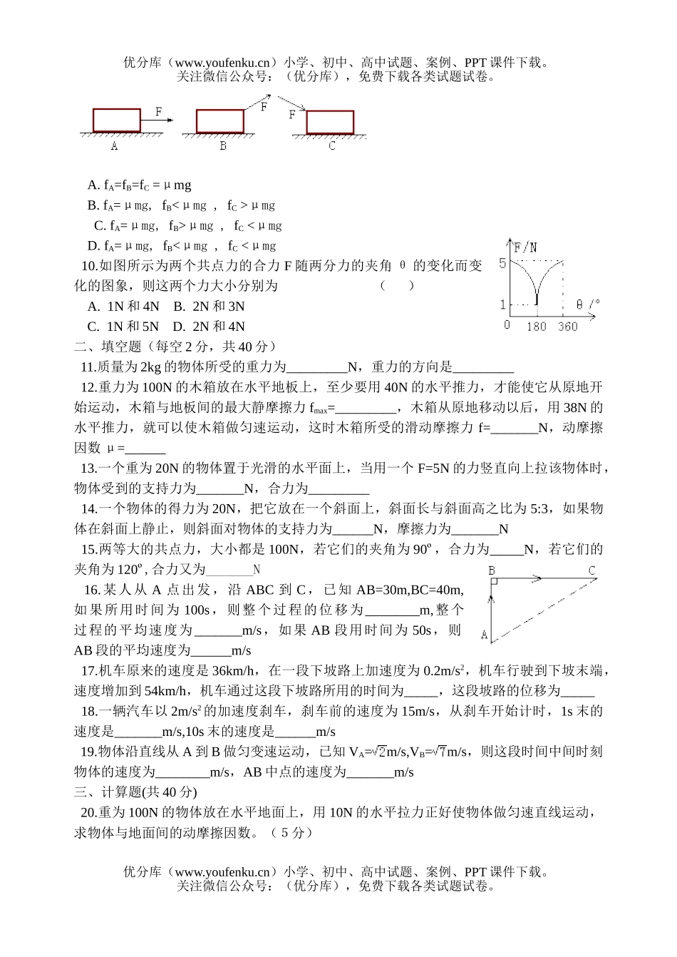 高中一年级物理期中考试卷_第2页