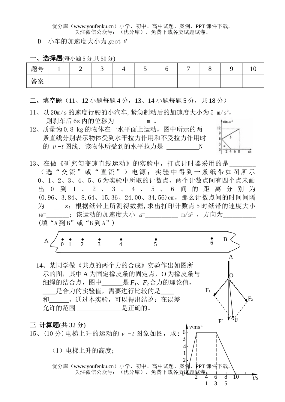 高中一年级物理高上册期末考试卷_第2页