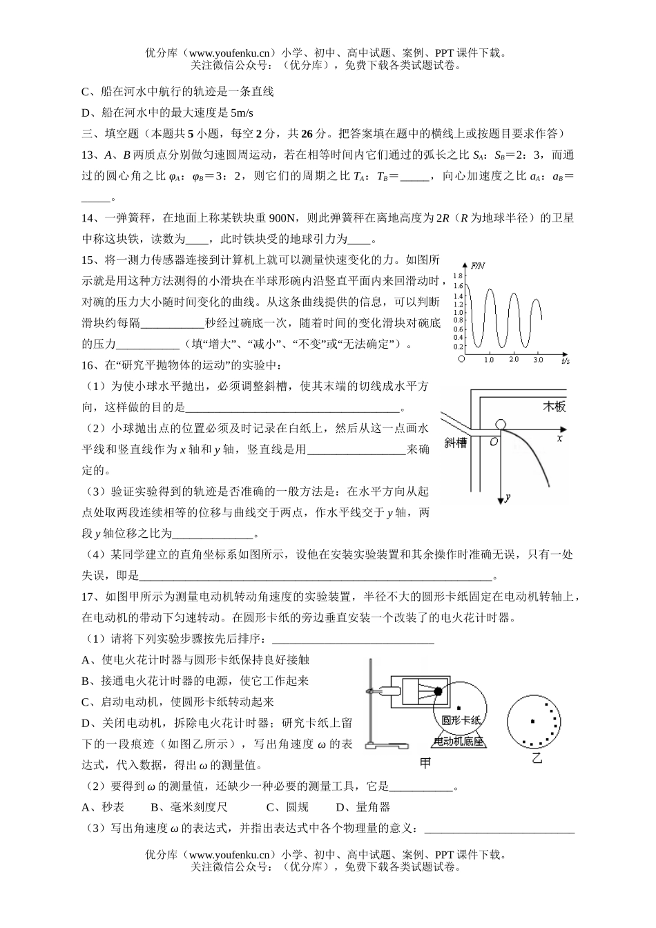 高中一年级物理高下册期中调研测试卷_第2页