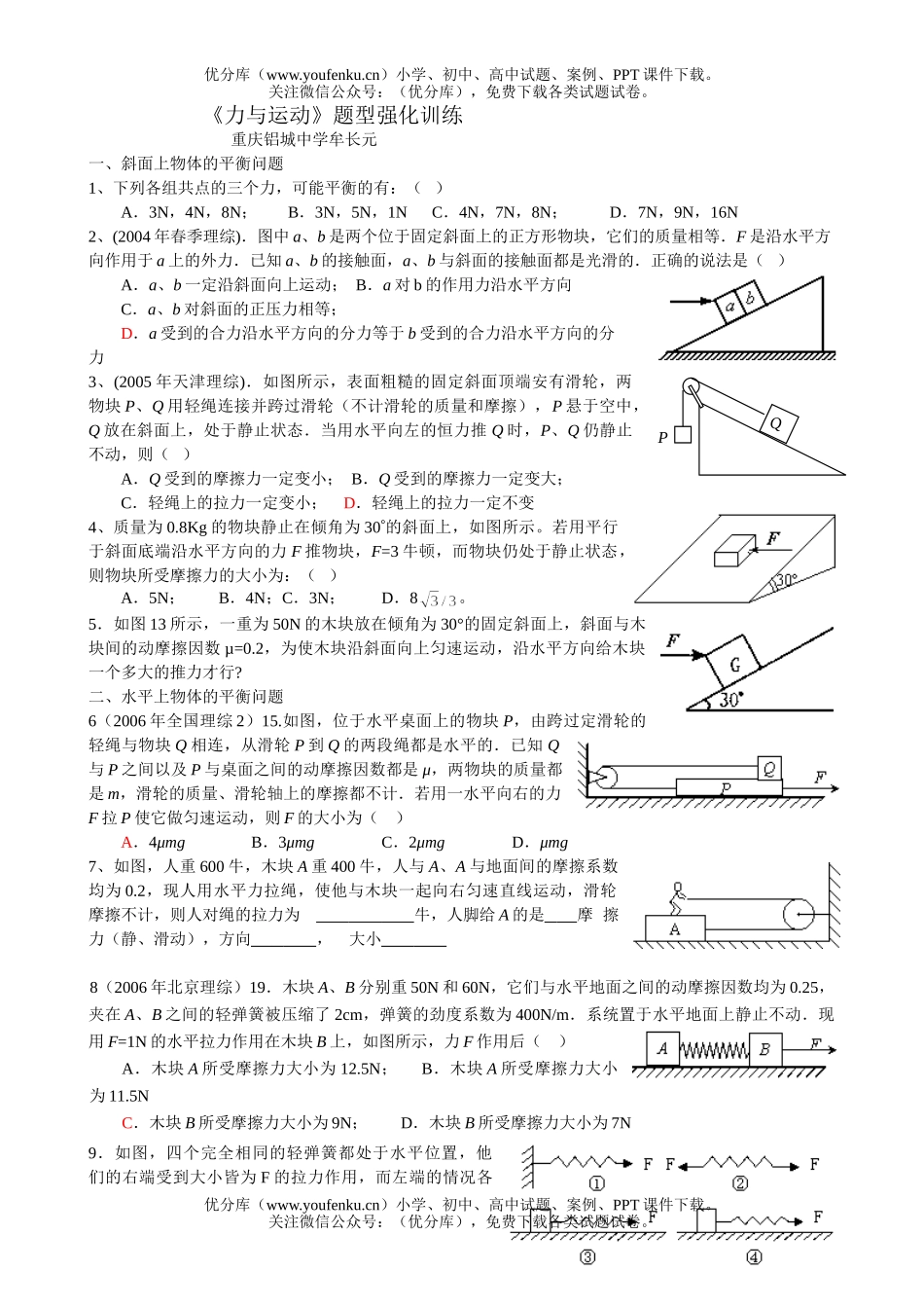 高中一年级物理力与运动题型强化训练试卷_第1页