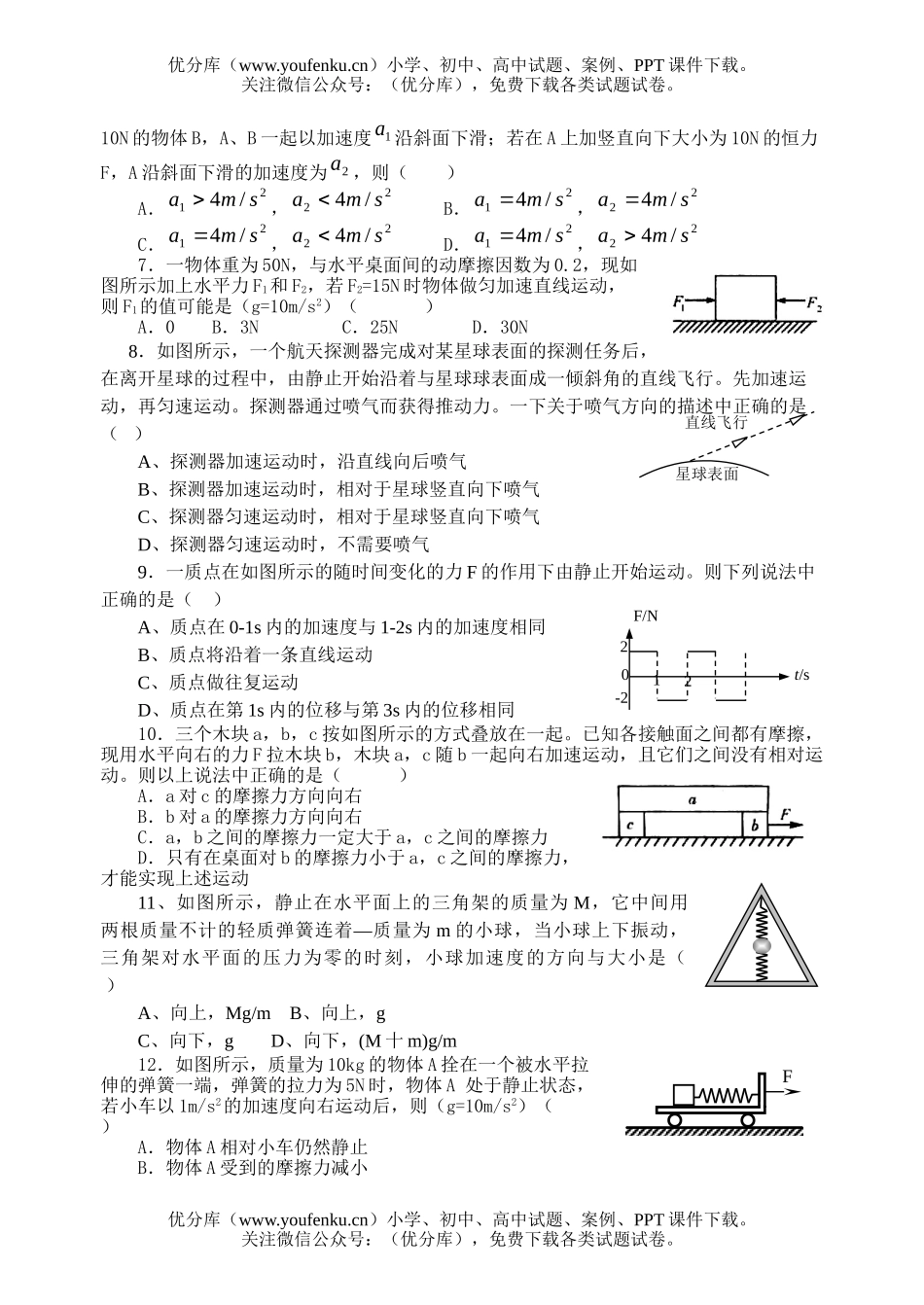 高中一年级物理《牛顿运动定律》质量检测有答案)试卷_第2页