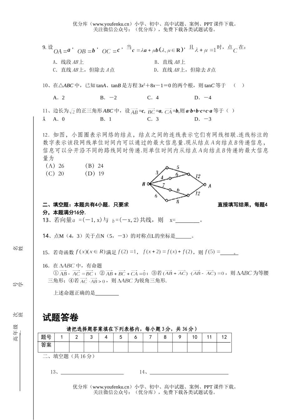高中一年级数学下期六月份阶段性测试卷_第1页
