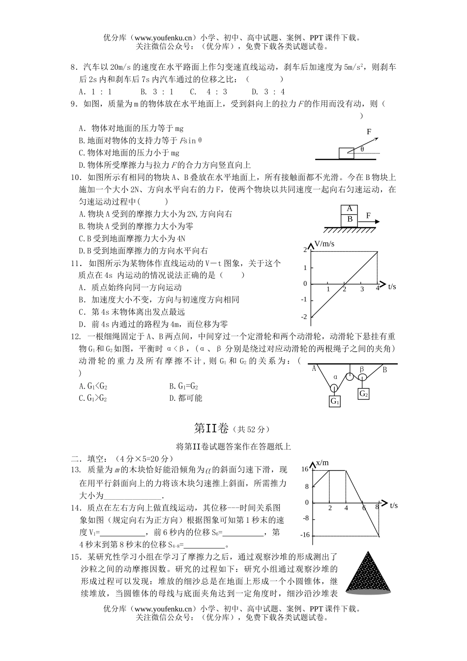 高中一年级物理高上学期期中试卷_第2页
