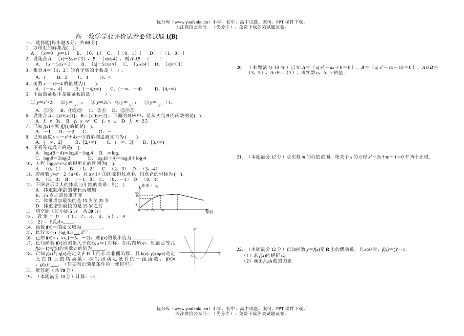 高中一年级数学学业评价必修12试卷_第1页