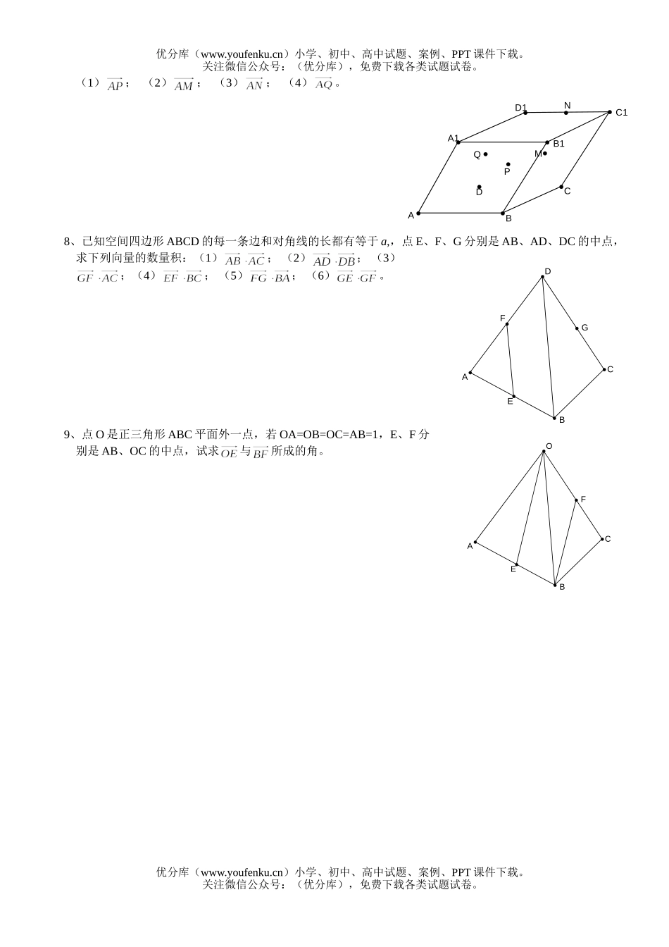 高中一年级数学补充内容：空间向量及运算(二)试卷_第2页