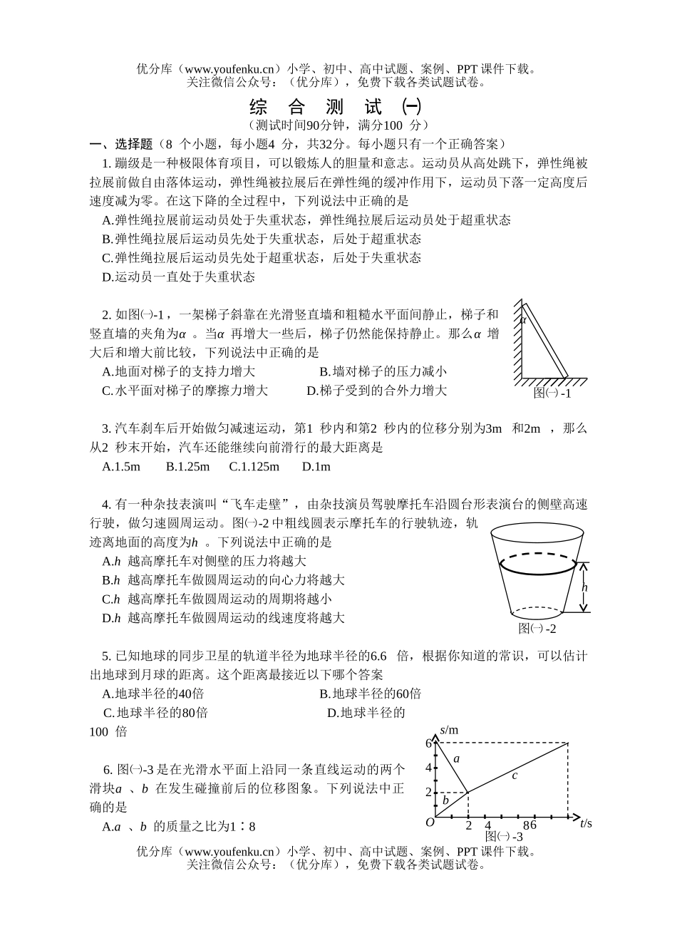 高中一年级物理粤教版综合及答案试卷_第1页
