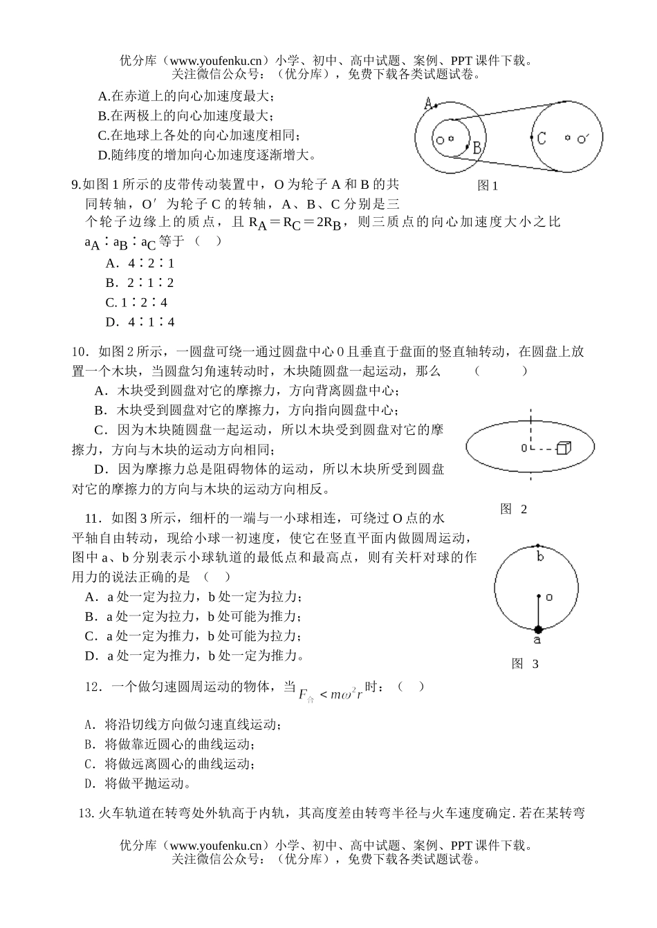 高中一年级物理下期期中复习试卷_第1页