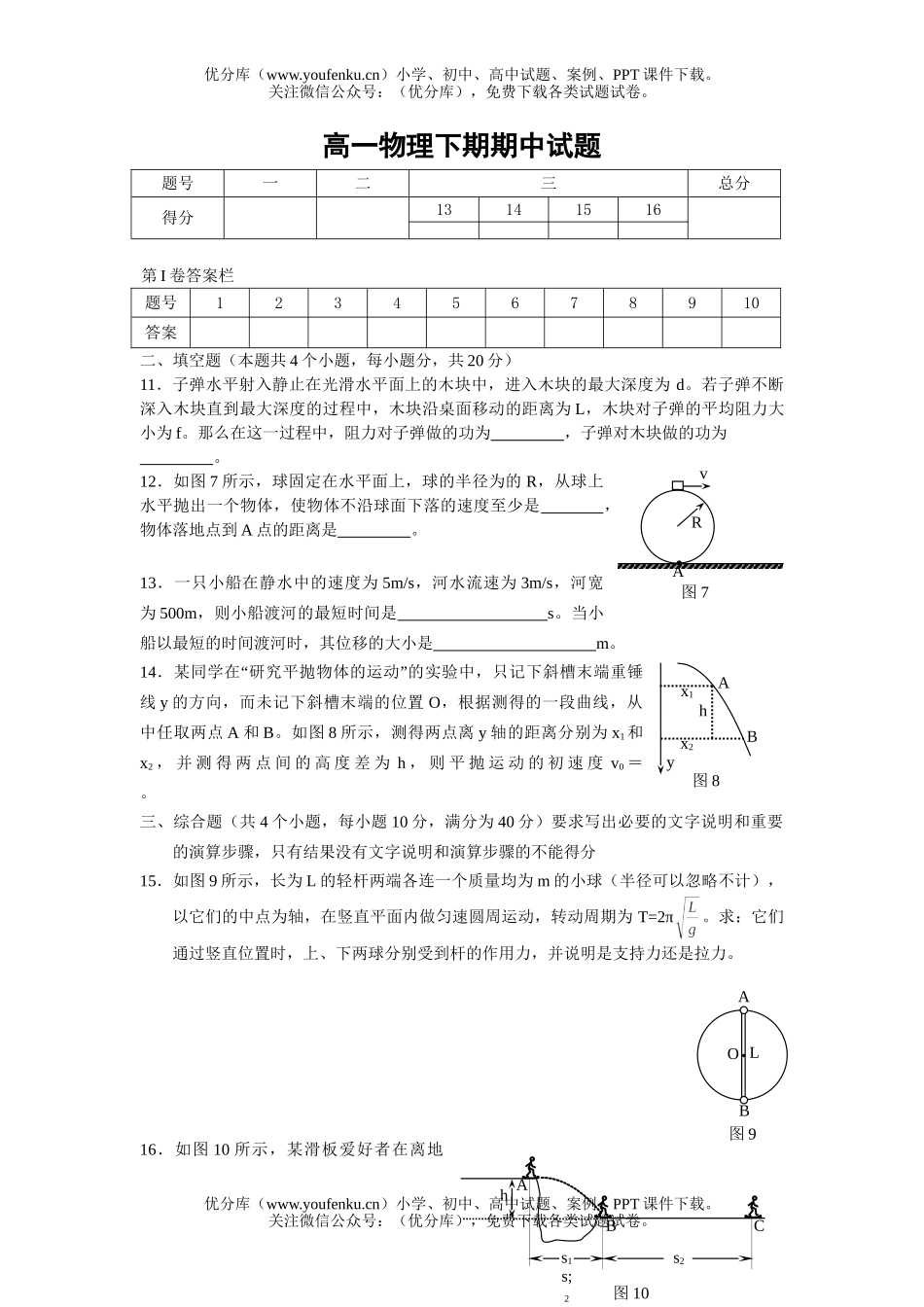 高中一年级物理下期期中试卷_第3页