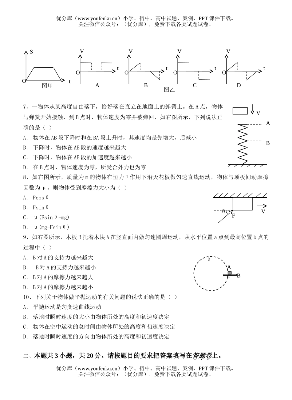 高中一年级物理上学期期末考2试卷_第2页