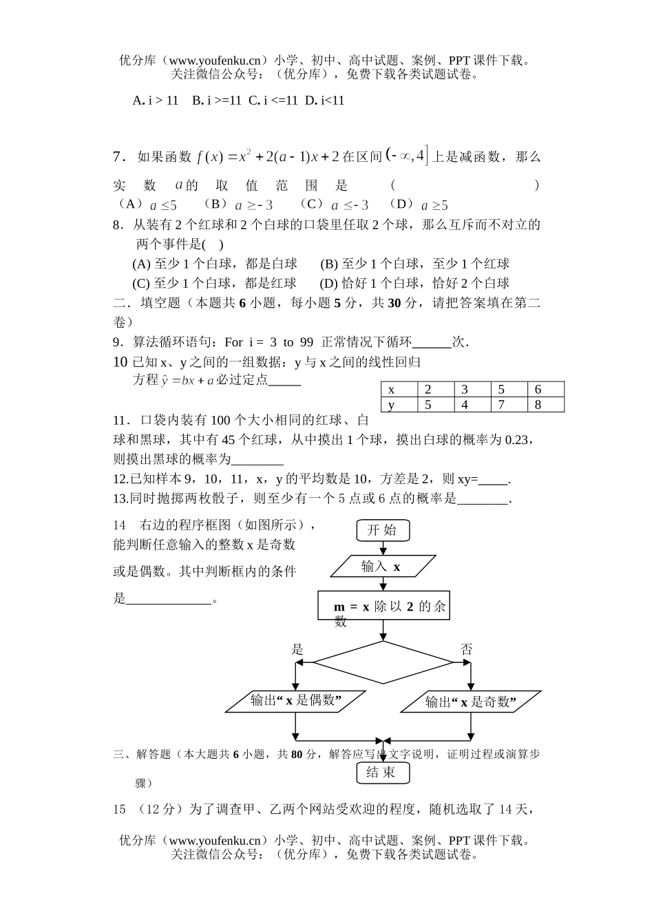 高中一年级数学第二学期3月月考测试卷_第2页