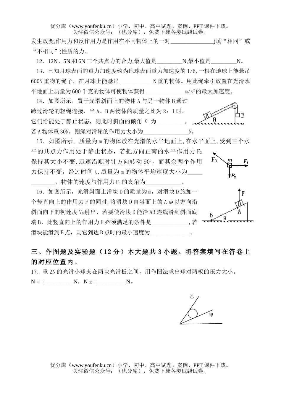 高中一年级物理第一学期期终试卷_第2页