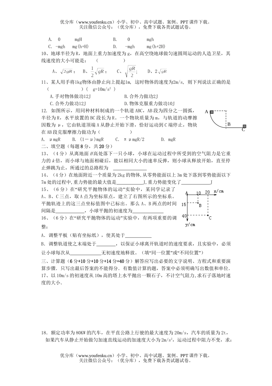高中一年级物理级第二学期期中测试卷_第2页