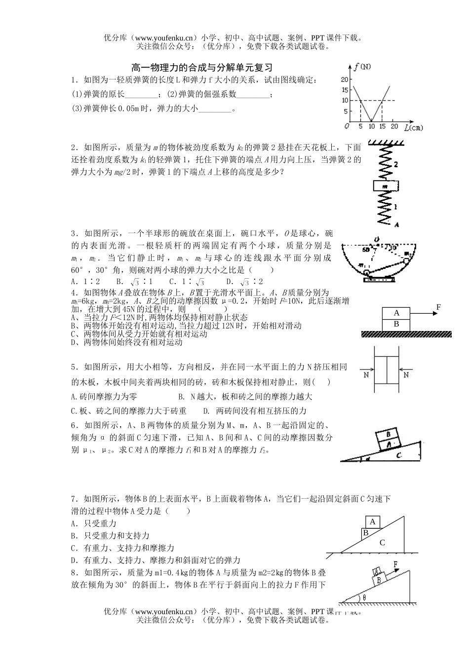 高中一年级物理力的合成与分解单元复习试卷_第1页