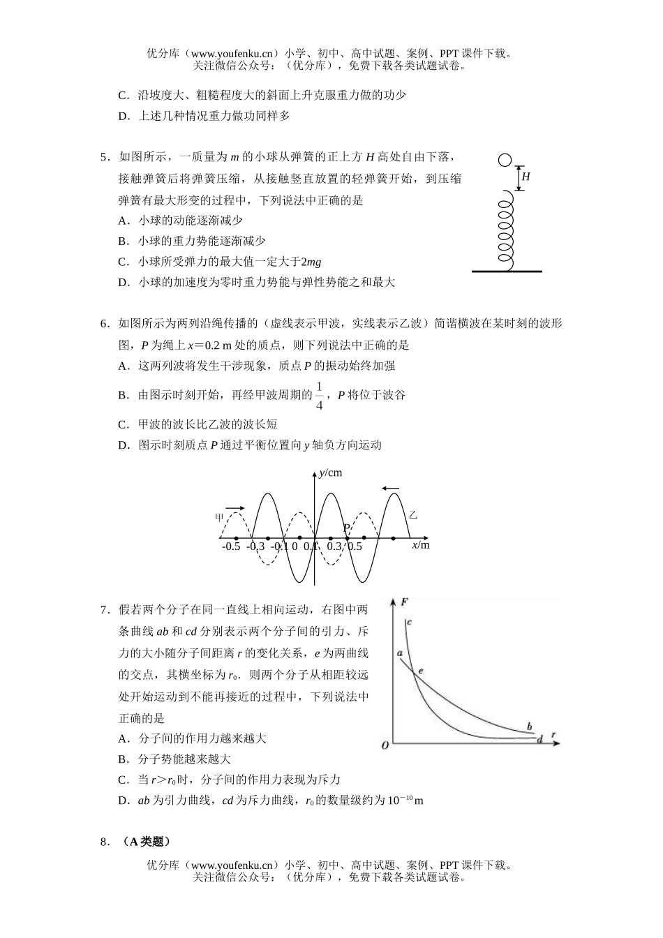 高中一年级物理下学期期末质量检测试卷_第2页