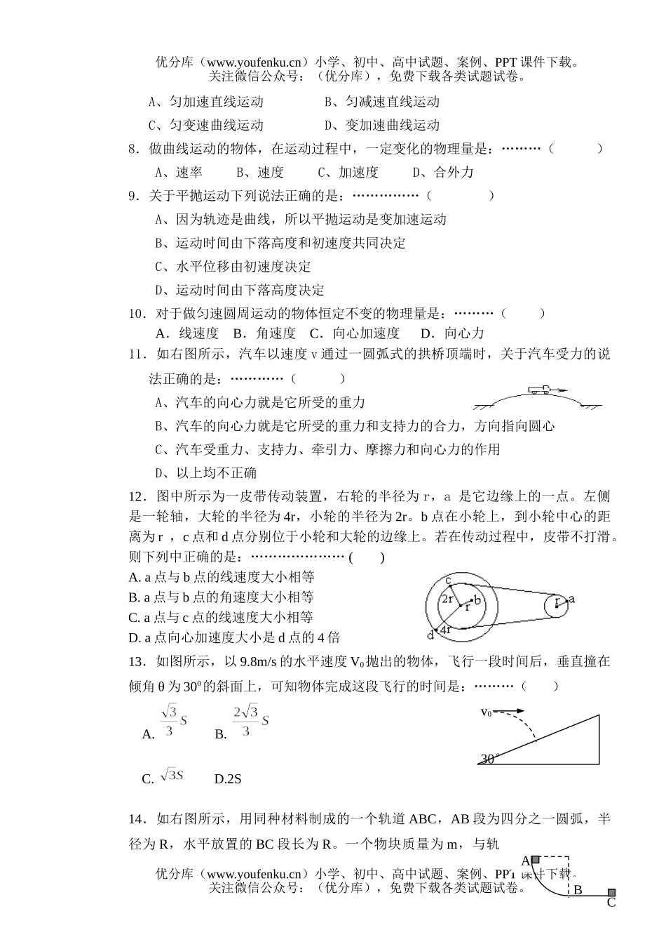 高中一年级物理下学期半期考试卷_第2页